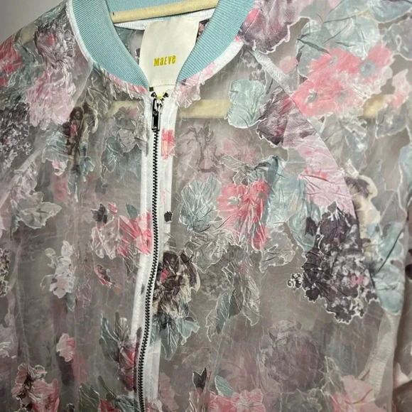 Anthropologie sheer embroidered floral jacket XS Maeve bomber - Picture 6 of 13